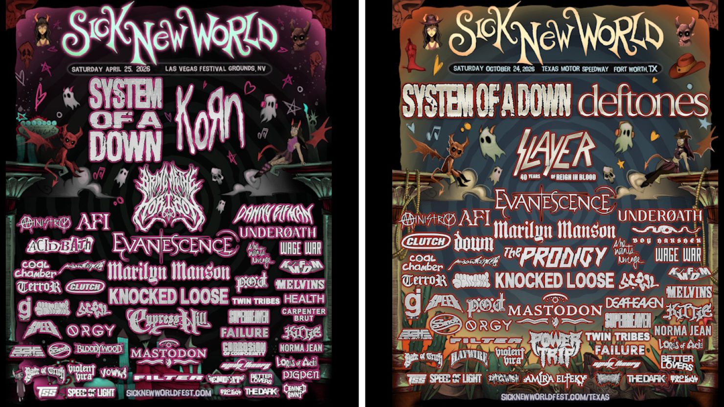 System Of A Down, Korn & Deftones en tête d'affiche du Sick New World 2026 à Las Vegas et au Texas