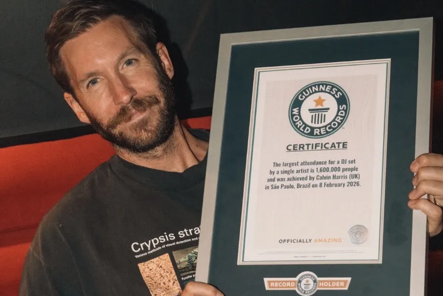 Calvin Harris with his Guinness World Records certificate.